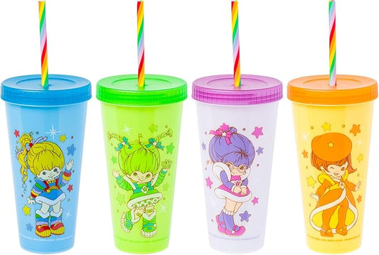 Silver Buffalo Rainbow Brite 4 pack Color Change Plastic Tumbler Set Featuring Rainbow Brite, Patty O’Green, La La Orange, and Shy Violet, 24 Ounces