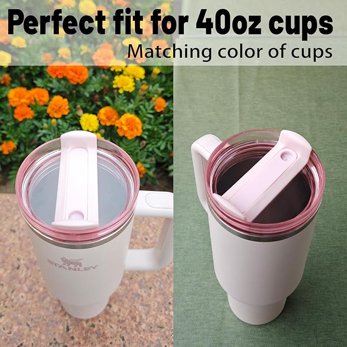 40 OZ Tumbler Lid Replacement Fit for Stanley Cup, 2 Pack Clear Replacement Lids Fit for Stanley Travel Tumbler, Spill Proof Tumbler Covers for Stanley Cup Accessories(Pink)