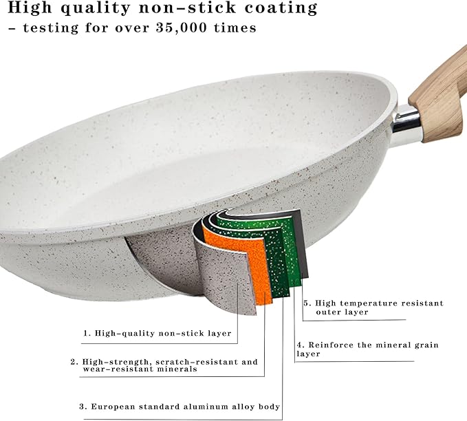 Pink Pots and Pans Set Non Stick, Ceramic Cookware Set with Granite Pattern Kitchen Cooking Sets Induction Pot and Pan w/Frying Pans, Saucepans, Casserole, Non-Toxic, PTFE/PFOA/PFOS-Free