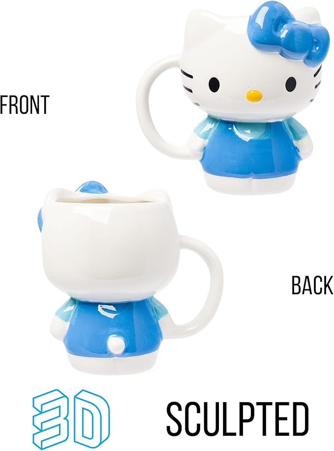 Silver Buffalo Sanrio Hello Kitty Full Body Blue Dress Ceramic 3D Sculpted Mug, 20 Ounces