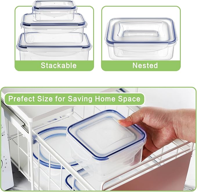 HOMBERKING 40 Pieces Food Storage Containers Set with Snap Lids (20 Lids + 20 Containers), Meal Prep Airtight Plastic Containers, BPA-Free Lunch Box for Kitchen, Pantry, Home, Blue