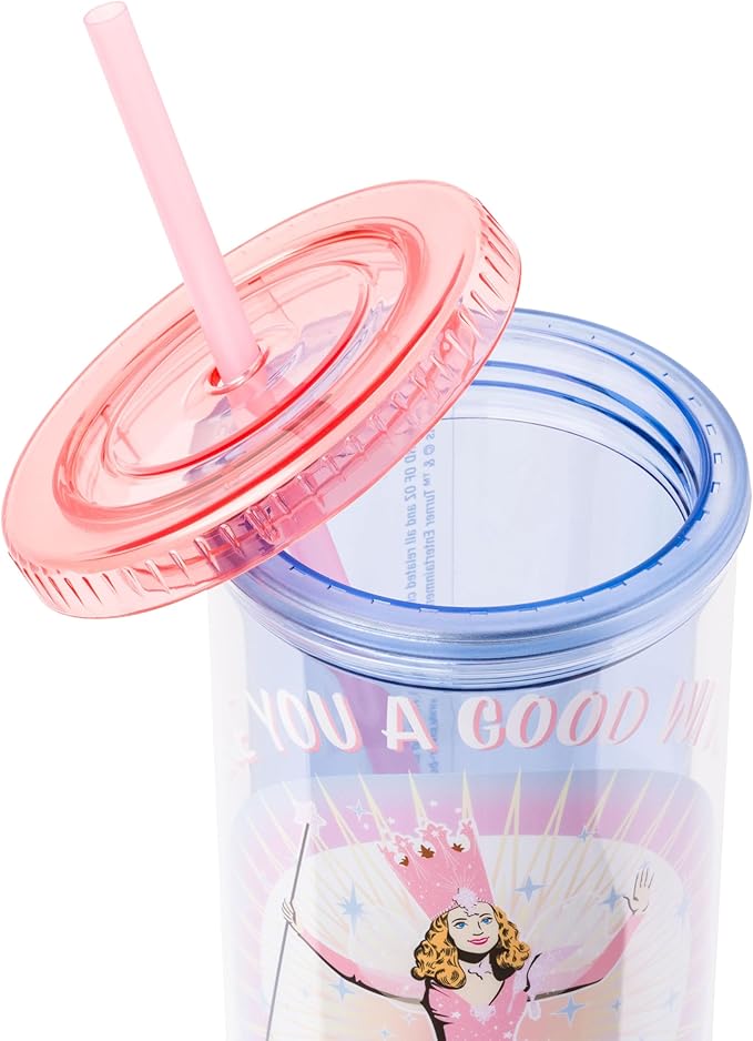 Silver Buffalo The Wizard of Oz Featuring Glinda Are You a Good Witch or a Bad Witch Plastic Tall Cold Cup with Lid and Straw, 20 Ounces