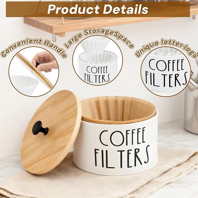 Coffee Filter Holder with Lid, Metal | Coffee Filters Storage Container - Image 3