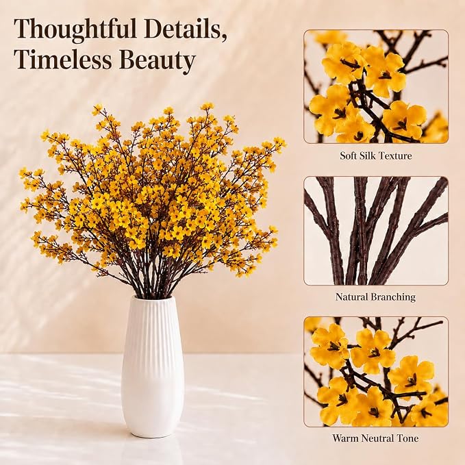Mandy's 6 Bundles Artificial Dark Yellow Baby’s Breath Flowers | 18.5 Inch Silk - Image 2