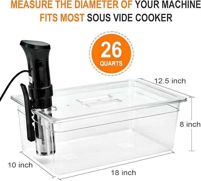 HOMENOTE Large Sous Vide Container 26 Quarts with Lid,Complete Sous Vide Accessories Kit BPA Free,Compatible with Anova and Most Sous Vide Cookers（Comes with 2 Sous Vide Racks and Insulating Sleeve）