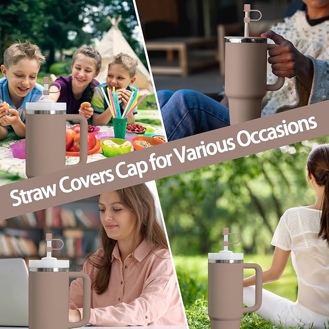 6PCS Silicone Straw Covers Cap Compatible with Stanley Cup 30-40 oz Tumbler with Handle 10mm Straw Toppers Reusable Cover for Stanley Cup Accessories