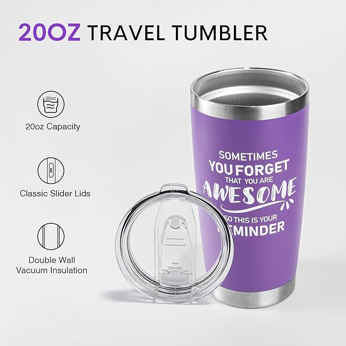 NOWWISH Inspirational 20oz Purple Tumbler, Sometimes You Forget You're Awesome Stocking Stuffer for Women, Unique Christmas Birthday Gifts for Her, Mom, Daughter, Wife