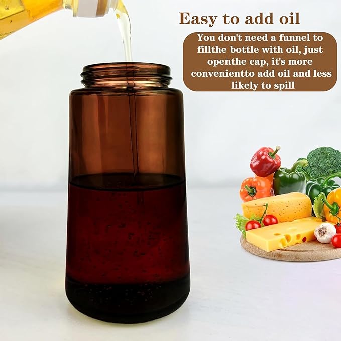 Kitchen Upgraded Made Oil Sprayer for Cooking, Dark Brown 2 in 1 Spray and Pour Mist Olive Oil Dispenser 16oz 470ml Glass Oil Spray Bottle, Air Fryer (White+Green)