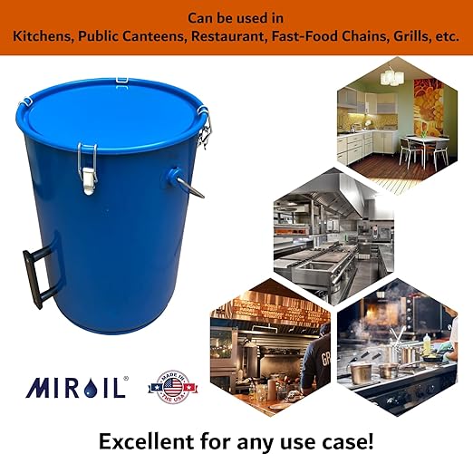 MirOil 6-Gallon Fryer Grease & Oil Disposal Caddy – Model #30L – Steel Bucket w/Locking Lid – Used Hot Oil Container – Food Safe Cooking Grease Bucket w/Lid – Commercial Food Truck Accessories