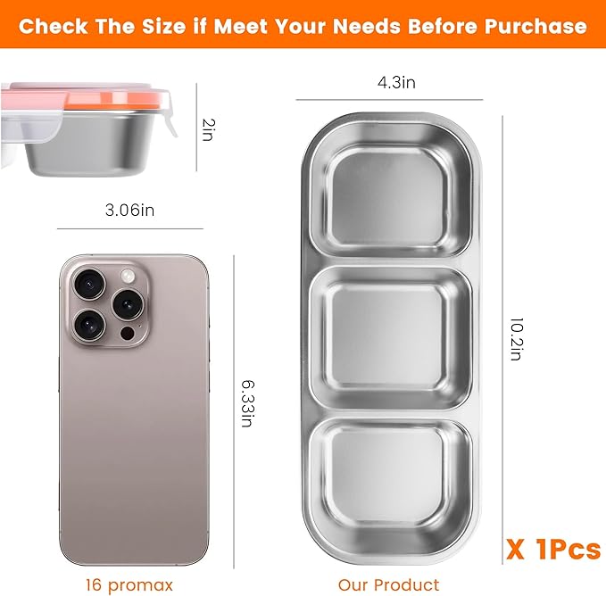 Bandesun Stainless Steel Snack Containers for Kids & Adults, 1 Pack Leek Proof Metal Bento Lunch Box with with lids, Lunchable Containers for Travel, School, Home - Stackable Bento Snack Box