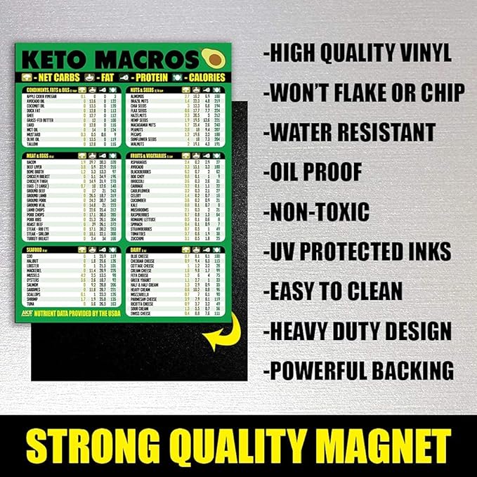 Keto Diet Cheat Sheet Magnet - Extra Large Easy to Read 8.5”x11” Ketogenic Food Reference Chart – Count Your Macros & Stay Low Carb – Keto Friendly Macronutrient Fridge Guide by AKS Magnets