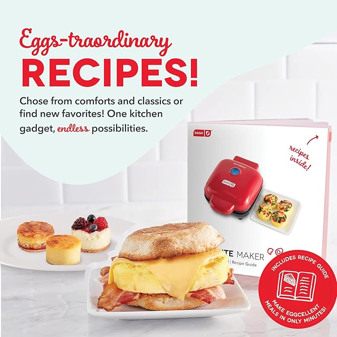 DASH Deluxe Sous Vide Style Egg Bite Maker with Silicone Molds for Breakfast Sandwiches, Healthy Snacks or Desserts, Keto & Paleo Friendly, (1 large, 4 mini) - Red