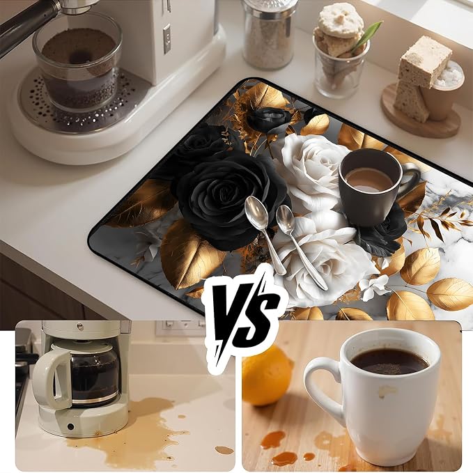 Black White Rose Stove Top Cover 28.3 x 20.5 Inches, Heat Resistant Glass Stove - Image 5