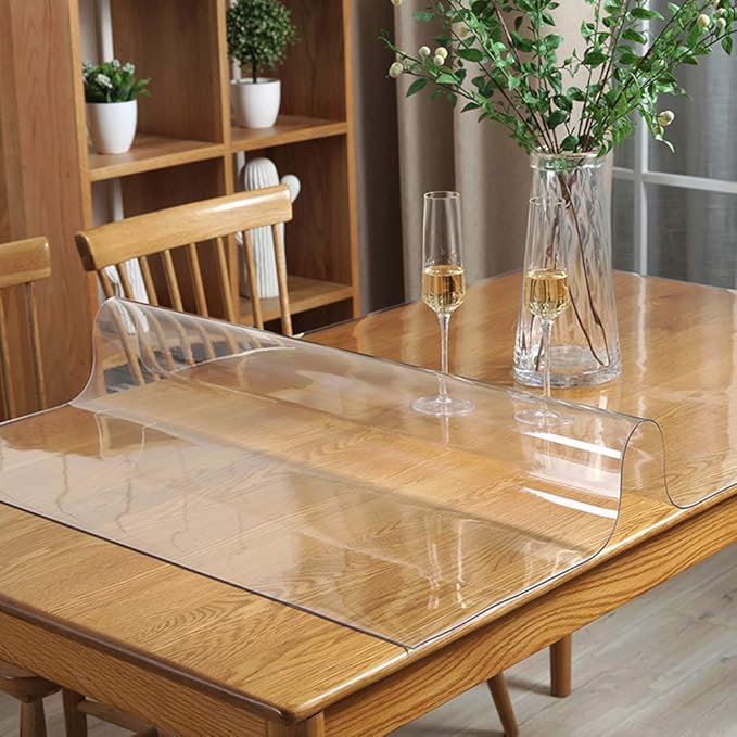 Wadrac 36x62 inch Clear Table Protector Plastic Table Cloths PVC Night Stand Table Cover Mat Office Desk Mat Shelf Surface Protection Crystal Children Painting Cover Pad Transprent Rectangular
