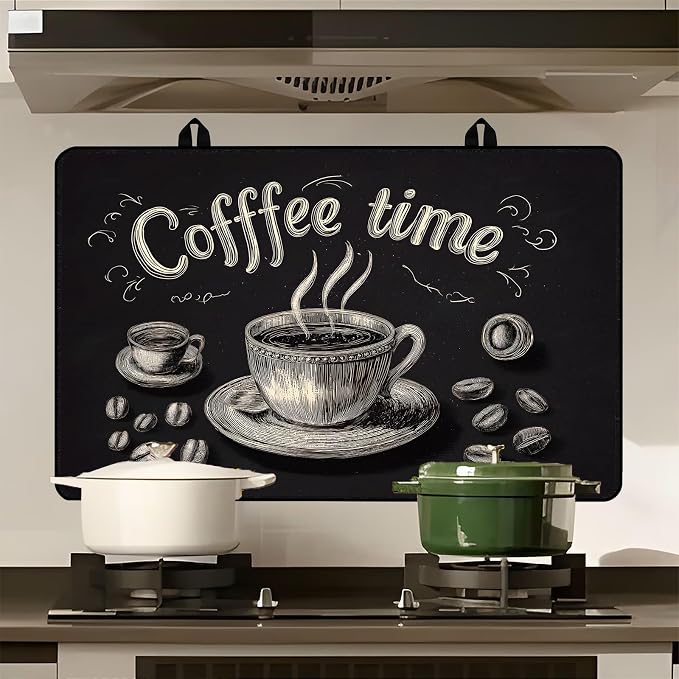 Coffee Time Stove Top Cover 28.3 x 20.5 Inches, Heat Resistant Glass Stove - Image 6