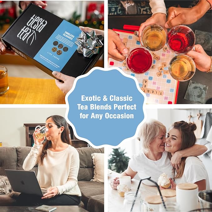 Tiesta Tea - Classic Tea Gift Box, Loose Leaf, High to Non-Caffeinated Variety, Make Hot & Iced Brews, 5 Pouches of Assorted Blends w/English Breakfast, Green, Chai, Lavender & Herbal
