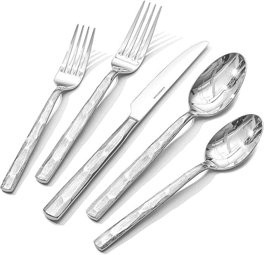 KINGSTONE Silverware Set, 20-Piece 18/10 Stainless Steel Brushed Handle Flatware Cutlery Set, for Kitchen, Home, Party, Wedding Gift, Rust Resistant and Dishwasher Safe