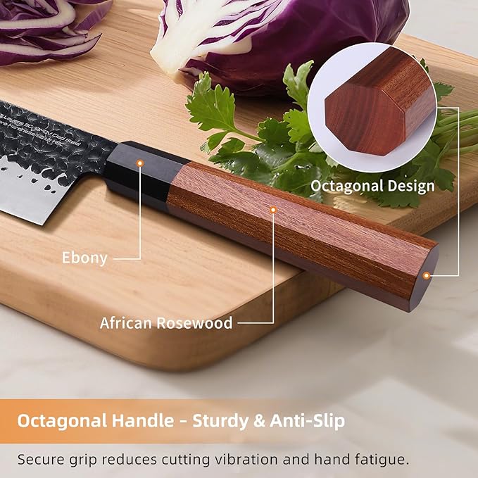 FINDKING Dynasty Series Kitchen Utility Knife, Multi-Purpose Japanese Paring Knife, 9Cr18MoV High Carbon Steel Blade, African Rosewood Octagonal Handle, Small, for Fruits Vegetables, 5 Inches