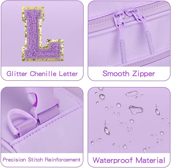 Initial Insulated Lunch Bag for Girls Kids, Back to School Gift, Reusable Leak-proof Lunch Box with Adjustable Strap for School Daycare Travel Picnic (Purple,L)