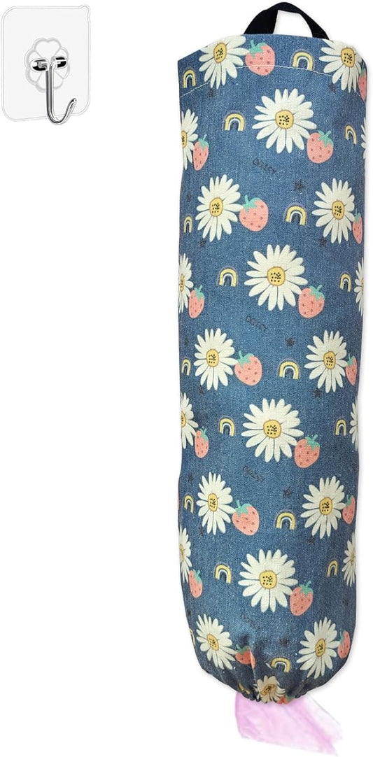 SYIPO Plastic Bag Holder, Reusable Grocery Bag Organizer, Wall Mount, 1 Pack, Blue Daisy