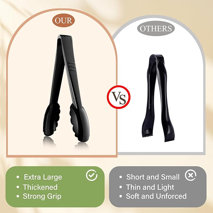 36Pcs Plastic Serving Utensils Set 9'' Large Disposable Serving Spoons Forks Tongs for Serving Food Heavy Duty Black Large Party Utensils Supplies for Buffet Restaurant Dinner Salad Noodles Soup