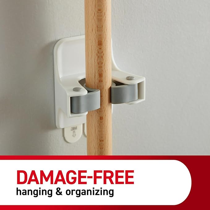 Command Broom and Mop Grippers Wall Hook, Damage Free Hanging Wall Mount Broom and Mop Holder, No Tools Household Cleaning Organizer for Living Spaces, 6 Hangers and 16 Command Strips