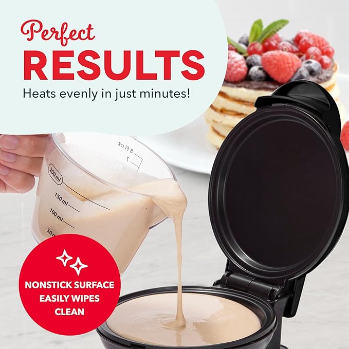 DASH Mini Maker Electric Round Griddle for Individual Pancakes, Cookies, Eggs & other on the go Breakfast, Lunch & Snacks with Indicator Light + Included Recipe Book - Black