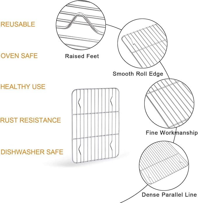 TeamFar Toaster Oven Pan Tray with Cooling Rack, Stainless Steel Toaster Ovenware Pan, Compact 8''x10.5''x1'', Healthy & Non Toxic, Rust Free & Easy Clean - Dishwasher Safe