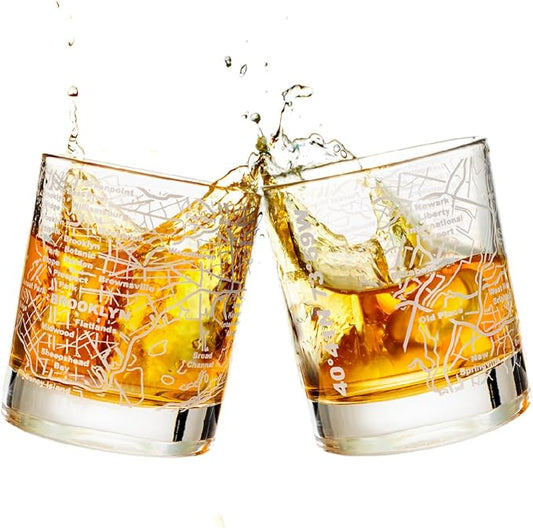 Greenline Goods Whiskey Glasses - 10 Oz Tumbler Gift Set for Brooklyn lovers, Etched with Brooklyn Map | Old Fashioned Rocks Glass - Set of 2