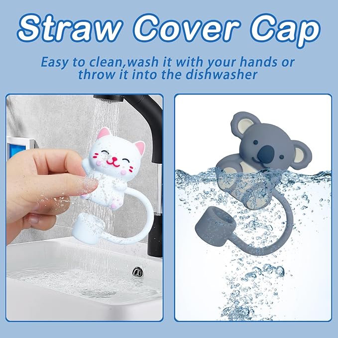 5PCS Straw Cover Cap for Stanley Cup, Silicone Cute Animal Straw Topper for Stanley 30&40 Oz Tumbler with Handle, 10mm 0.4in Dust-Proof Reusable Straw Tips Lids. (Color 9)