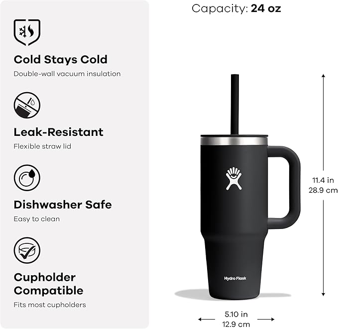 Hydro Flask 24 Oz Travel Tumbler with Handle, Lid and Straw - Insulated Stainless Steel in 24 Oz Glimmer Blue