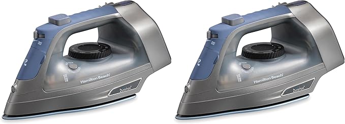 Hamilton Beach Steam Iron & Vertical Steamer for Clothes with Scratch-Resistant Durathon Soleplate, 8' Retractable Cord, 3-Way Auto Shutoff, Anti-Drip, 1800 Watts, Silver and Blue (Pack of 2)