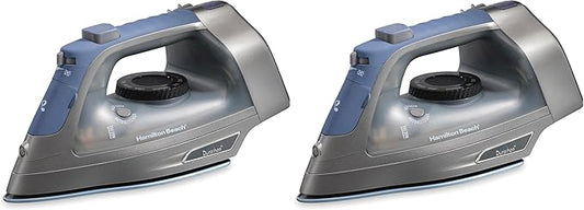 Hamilton Beach Steam Iron & Vertical Steamer for Clothes with Scratch-Resistant Durathon Soleplate, 8' Retractable Cord, 3-Way Auto Shutoff, Anti-Drip, 1800 Watts, Silver and Blue (Pack of 2)