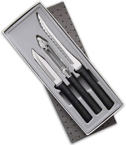 Rada Cutlery 3-Piece Peel, Pare & Slice Gift Knife Set (G218), Stainless Steel Hollow Ground Blades, Made in USA, Black Handles