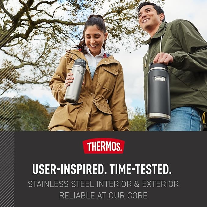 THERMOS ICON SERIES Stainless Steel Water Bottle with Spout - 24 Ounce, Sandstone - Vacuum Insulated Water Bottle with Lid