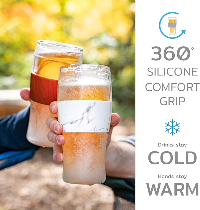 HOST FREEZE Beer Cooling Cups, Frozen Beer Mugs, Freezable Pint Glass Set, Insulated Pint Glass to Keep Your Drinks Cold, Double Walled Insulated Glasses, Gift for Dad,16oz, Set of 2, Olive