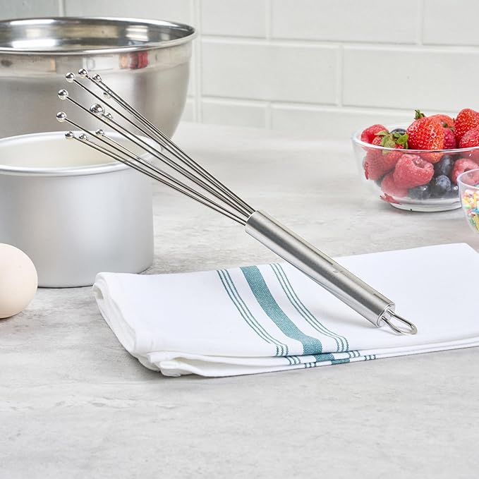 Restaurantware-German Standard 10.6 Inch Ball Whisks, 24 Dishwashable Kitchen Whisks - Ergonomic Handle, Durable, Stainless Steel Manual Egg Beater, Suitable For Whisking, Stirring, Mixing, Beating
