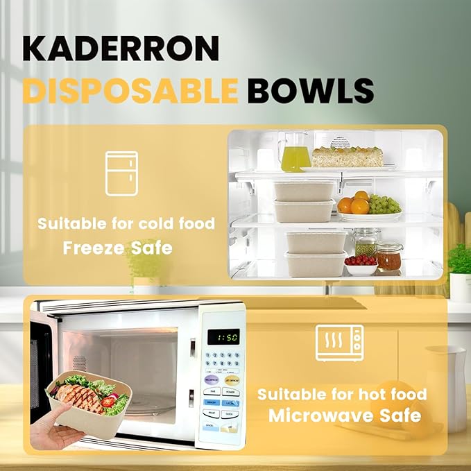 50 Pack 25 OZ Large Paper Bowls with Lids, Heavy Duty Disposable Compostable Container for Party, Disposable Bowls Bulk Soak-Proof and Microwave Safe for Hot/Cold Use