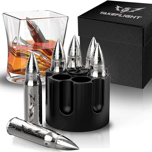 Metal Whiskey Stones - Valentines Day Gift for Him | 6 Steel Whiskey Rocks | Metal Ice Cubes to Chill Bourbon, Scotch in Your Whisky Glass - Cool Whiskey Gifts for Men, Boyfriend Valentines Day Gift