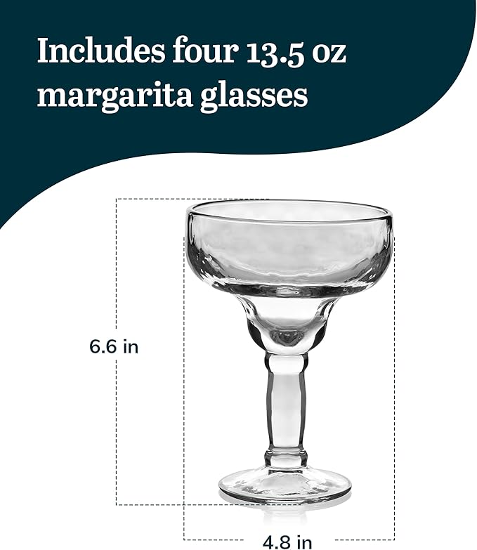 Libbey Yucatan Margarita Glasses Set of 4, 13.5 Oz, Stunning Ripple Bar Glass Set, Cocktail Glassware for Frozen Daiquiri, Slushy Punch, and More