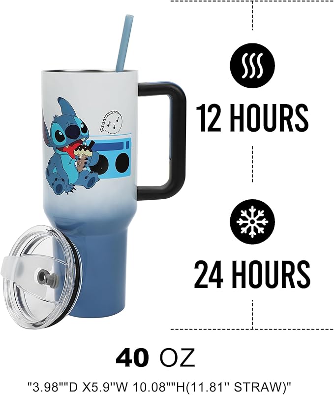 Bioworld Disney's Stitch Chilled Vibes 40 Oz Stainless Steel Tumbler With Handle