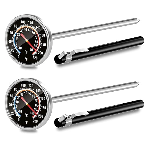 Meat Thermometer - Instant Read Food Thermometer with 5.5-Inch Stainless Steel Probe for Cooking, Steak, Bread, Chicken, Grilling, Milk, Tea & Coffee - 1.5-Inch Dial Kitchen Temperature (2PCS)