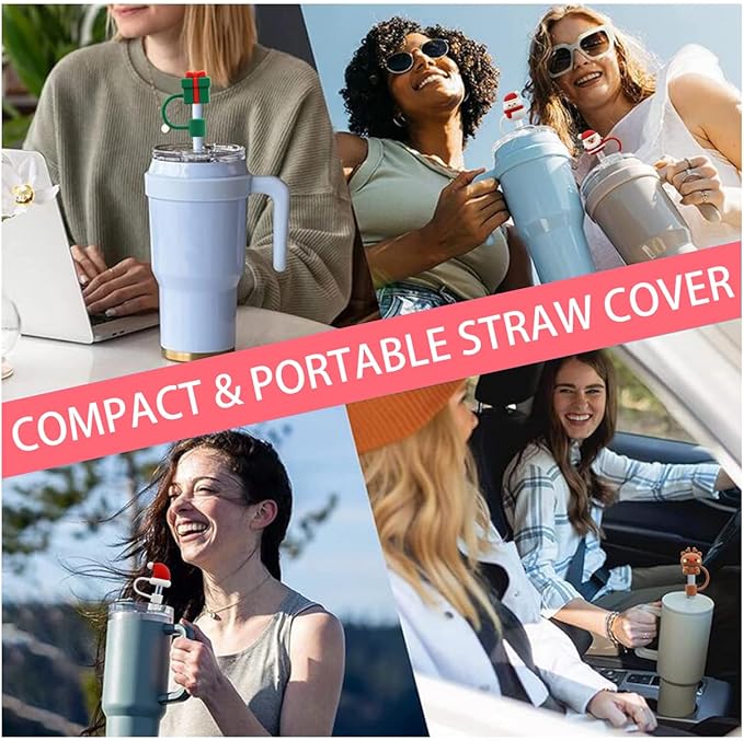 Straw Cover Cap for Stanley Cup,Straw Topper Compatible for 30 and 40 Oz Tumbler with Handle,10 mm 0.4 in Reusable Straw Tips Lids,Straw Tip Covers for Christmas Gifts