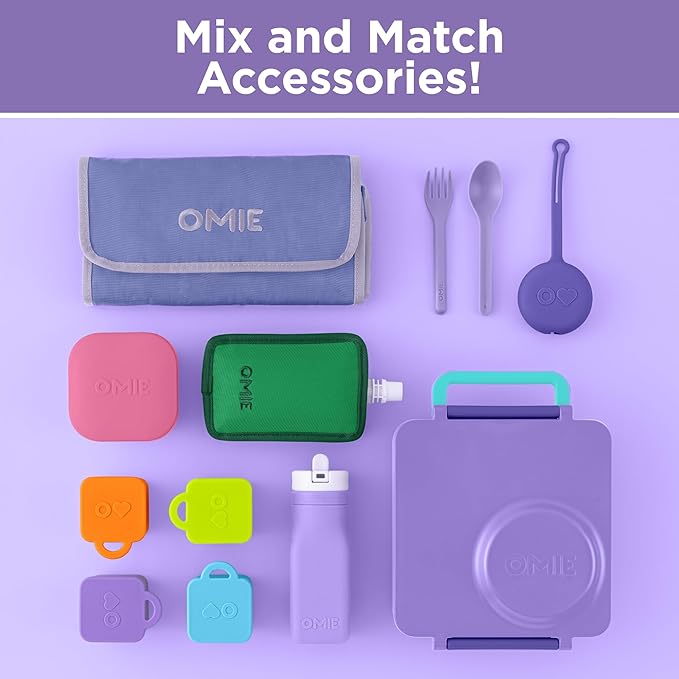 OmieBox Bento Box for Kids - Insulated Bento Lunch Box with Leak Proof Vacuum Insulated Food Jar - 3 Compartments, Two Temperature Zones (Purple Plum)