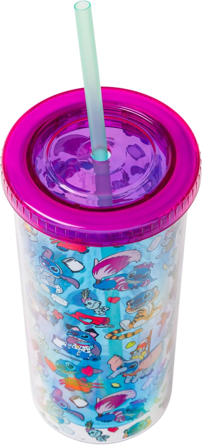 Silver Buffalo Disney Lilo & Stitch Halloween Costumes of Other Disney Characters Featuring Scrump Plastic Tall Cold Cup with Lid and Straw, 20 Ounces