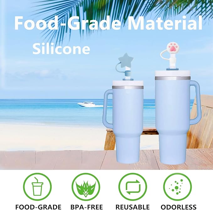 4Pcs Straw Covers Cap Toppers Compatible with Stanley 30&40 oz Tumbler Cups,Reusable Cute Silicone Straws Tips Lids Protectors for 0.4 in/10mm Stanleys Cup Accessories(4 PCS)