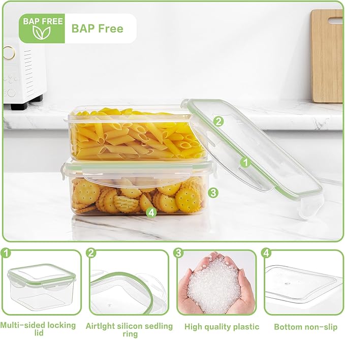HOMBERKING 40 Pieces Food Storage Containers Set with Snap Lids (20 Lids + 20 Containers), Meal Prep Airtight Plastic Containers, BPA-Free Lunch Box for Kitchen, Pantry, Home, Green