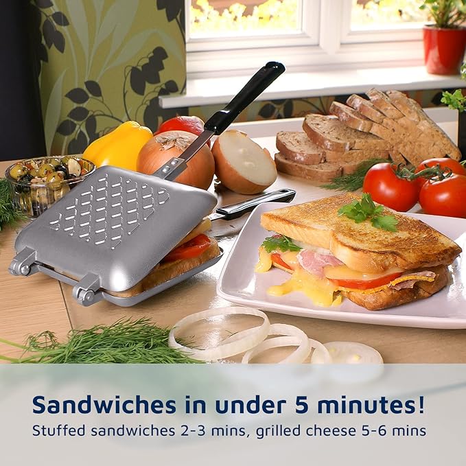 Breakfast Sandwich Maker Grill Press, Grilled Cheese Maker Panini Press Sandwich Toaster Presser - Stove Top Nonstick by Jean Patrique (Silver)