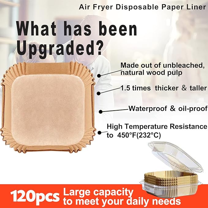 4 qt Air Fryer Liners, Chefman Air Fryer Liners, Disposable 4qt Air Fryer Liner for GreenLife 4.5 QT Cuisinart Airfryer, Non-stick Parchment Paper for Frying, Baking- Unbleached(120Pcs)