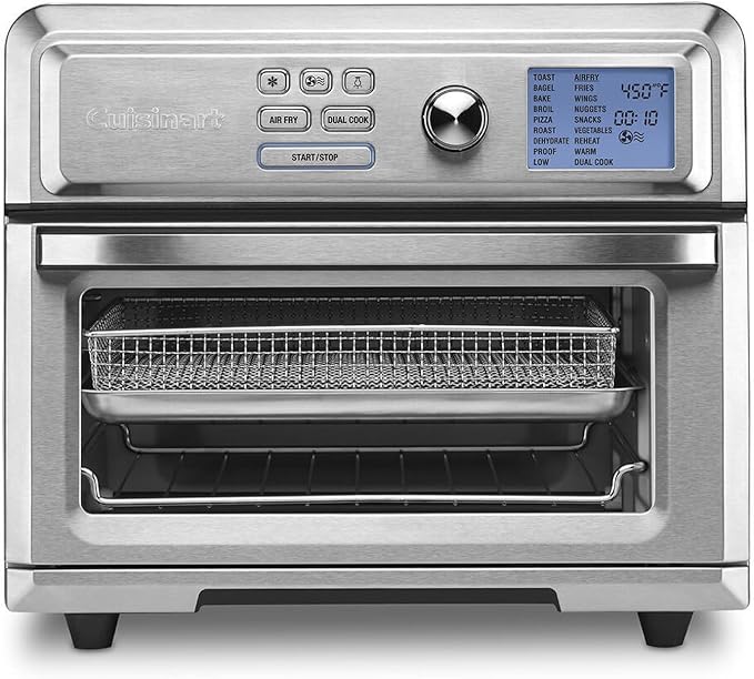 Cuisinart Air Fryer Toaster Oven, Digital Display, 1800 Watt Air Fryer Toaster Oven Combo with Adjustable Temperature and Controls, Stainless Steel Small Kitchen Appliance, TOA-65,Silver